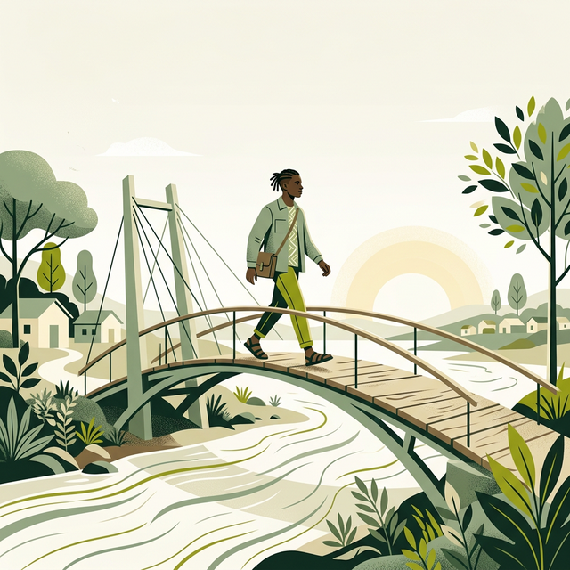 Youth crossing bridge