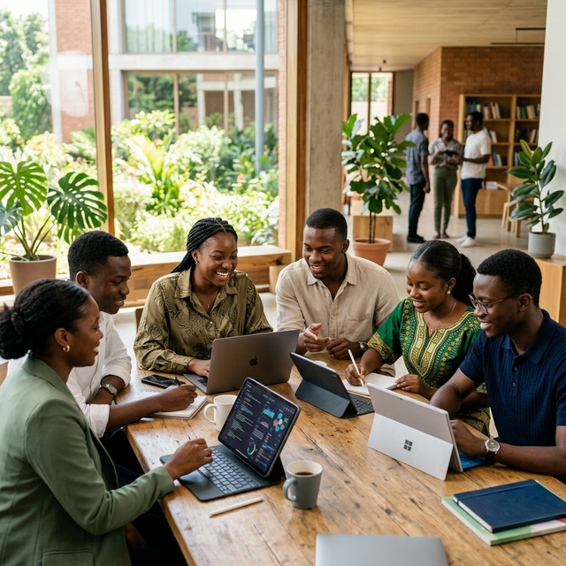 Diverse African Youth with Tech
